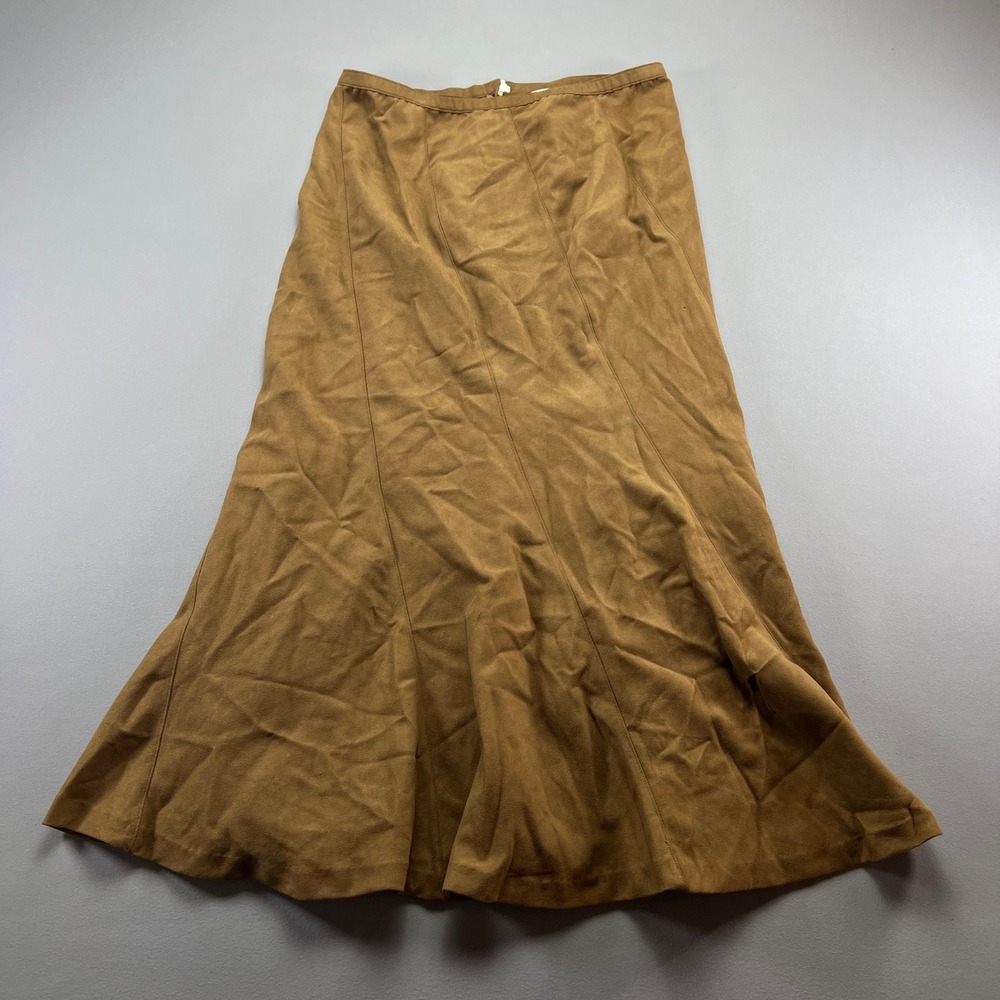 Napa Valley Maxi Skirt Womens 10 Brown Faux Suede Back Zip Modern Minimalist